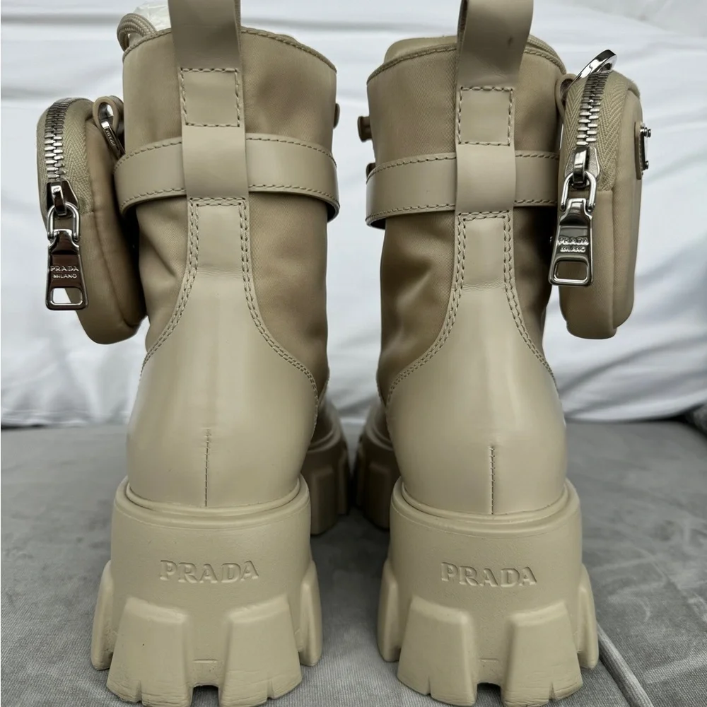 Prada Beige Monolith Combat Boots Leather & Re-Nylon With Pouch | Size 36 - Picture 5 of 10